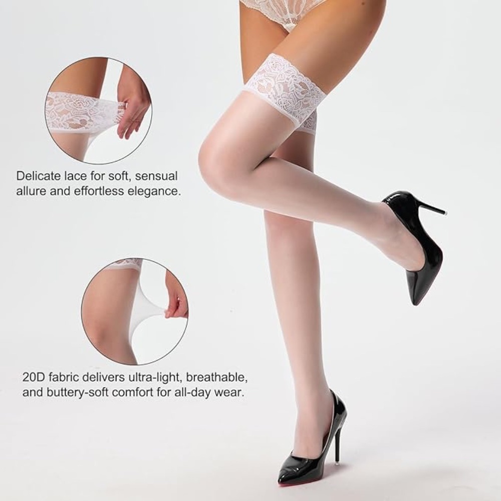 Women's Lace Top Thigh High Stockings with Non-slip Silicone (Brand New)
